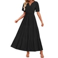 thumbnail image 1 of HXWCHs Robe en Denim pour Femme, Fluide, Col en V, Taille à Nouer, Robe d'Été Décontractée, Confortable, Plage, Évasée, Maxi pour la Saison du Printemps, Noir, TG, 1 of 7