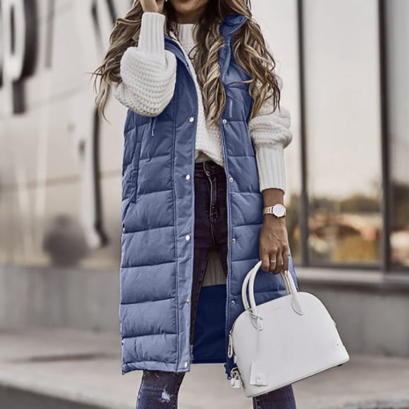 Meichang Women's Long Down Vest Sleeveless Hooded Jacket Plus Size Winter Warm Slim Zipper Coats Outdoor Puffer Quilted Vest