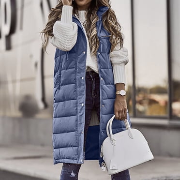 Meichang Women's Long Down Vest Sleeveless Hooded Jacket Plus Size Winter Warm Slim Zipper Coats Outdoor Puffer Quilted Vest