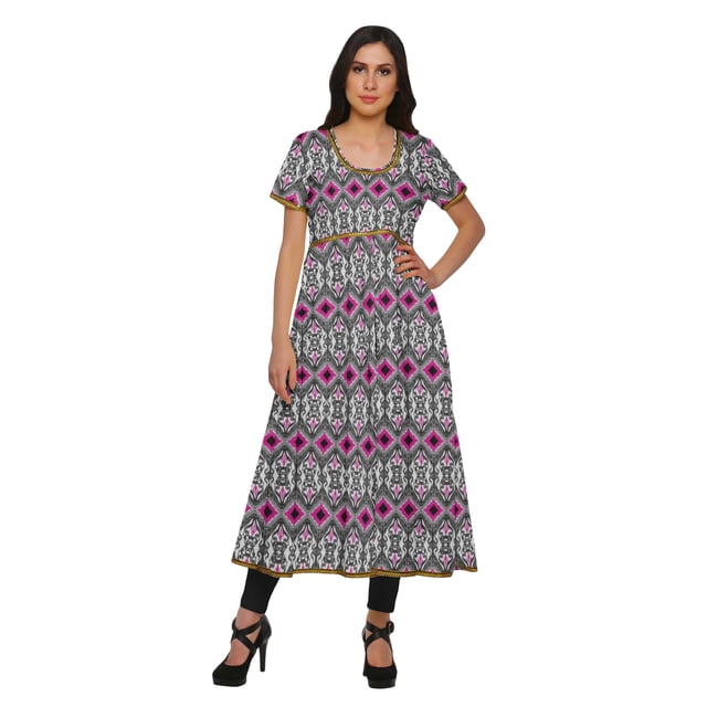 Moomaya Robe Kurti Longue Indienne Imprimée en Coton Tunique Robes pour Femmes