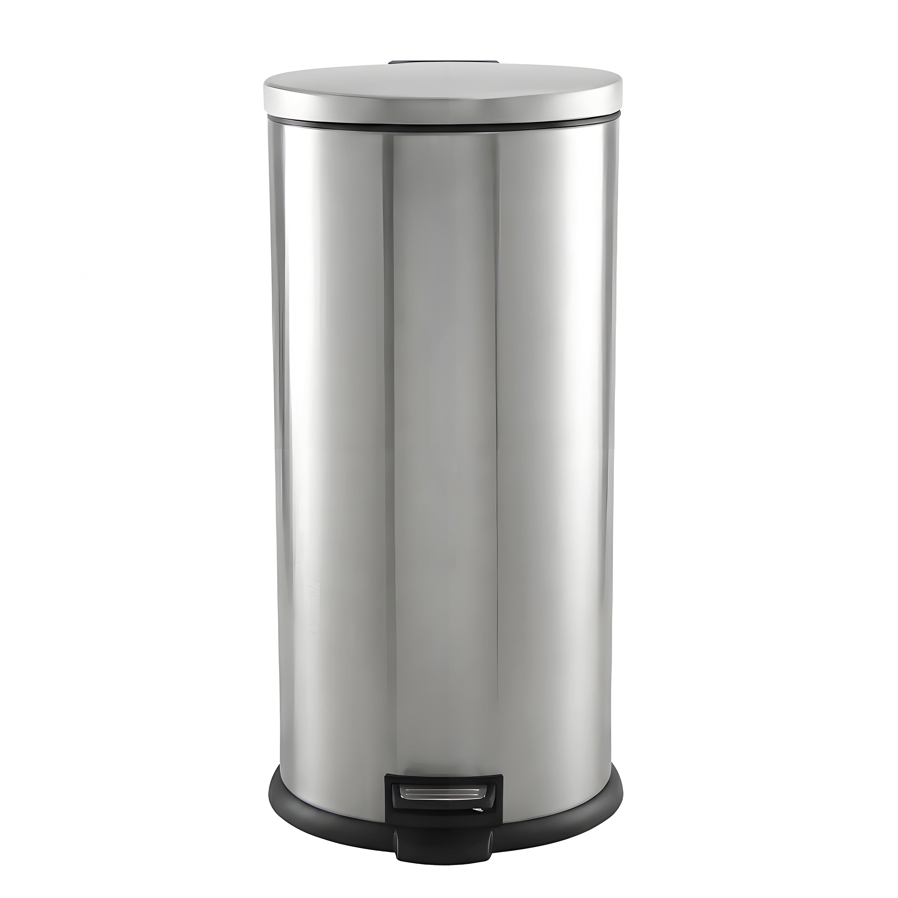 Poubelle de cuisine Better Homes & Gardens, 30 litres, en acier inoxydable, ronde, à pédale, avec couvercle à fermeture douce, argentée