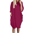 thumbnail image 1 of Pompotops Womens Pocket Loose Dress Ladies Neck Casual Long Tops Dress Plus Size On Sale, 1 of 4