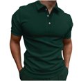 thumbnail image 1 of Men Casual Solid Turndown Pullover Button Short Sleeve Blouse Tops, 1 of 6