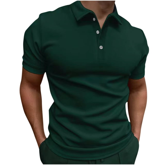 Men Casual Solid Turndown Pullover Button Short Sleeve Blouse Tops