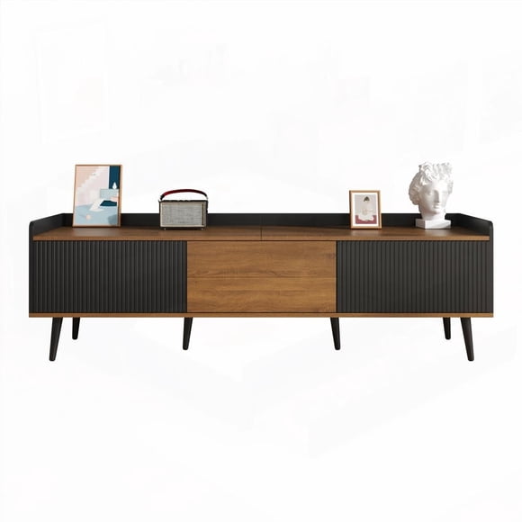 This TV Stand has a striped finish and strong support, with three color-blocked doors and convenient item taking/putting space