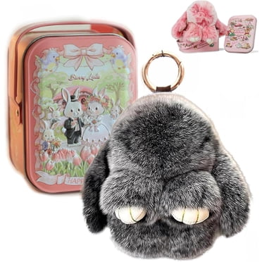 Bunny Lulu Keychain with Tin, Bunnylulu Keychain, Cute Bunny Keychain, Handmade Soft Bunny Pompom Keychain Charms