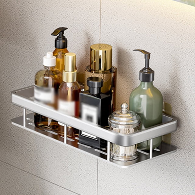 LSLJS Shower Caddy Shelf Organizer Rack, Bathroom Shelf Organizer Shower Caddy Kitchen Spice Rack Wall Mounted No Drilling,Rustproof Storage Organizer with Hooks, Storage Rack