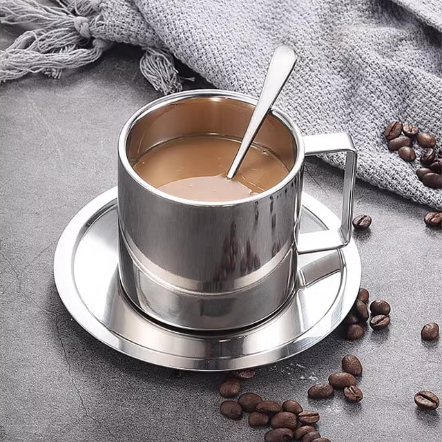 EGNMCR Kitchen Utensils Set, Cooking Utensils Set, 304 European Style Stainless Steel Coffee Cup Set Office Double Layer Insulated Water Cup Reception Business Gift Tea Cup coffee cup