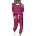 thumbnail image 4 of Moxiu Women's Long Sleeve Color Block Set - 2 Piece Spring Wide Leg Sweatpants Casual Sweat Set Purple,XL, 4 of 6