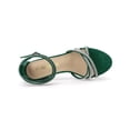 thumbnail image 4 of BLISSFUL STEP Women's Shoes Rhinestone Crisscross Strappy Block Heel Faux Suede Ankle Buckle Sandals Dark Green 7, 4 of 8