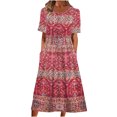 thumbnail image 2 of YUNAFT Robes pour Femmes Liquidation Robes d'Été Décontractées pour Femmes Col Rond Manches Courtes Fermeture Éclair Pliantes à Imprimé Floral Soldes, 2 of 8