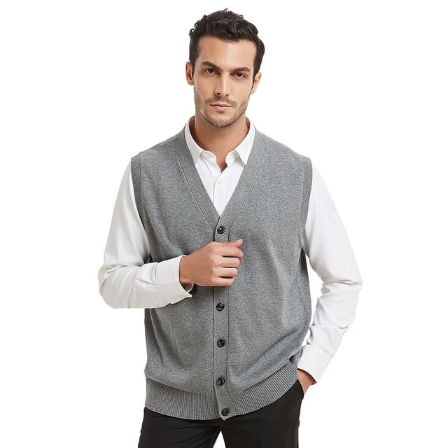 TOPTIE Men Sweater Vest Solid Knitted Lightweight Thermal Cardigan-Gray-XL