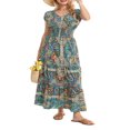 thumbnail image 1 of Women‘s Summer Short Sleeve V Neck Pattern Print Beach Dress, 1 of 9