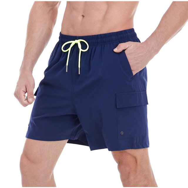 Plebaso Men's Cargo Shorts Summer Drawstring Beach Shorts Elastic Waist Outdoor Shorts with Multi Pockets