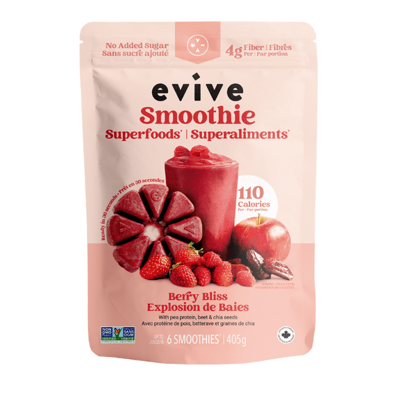 Evive Smoothie Cubes - Berry Bliss, 405g, Vegan, Non-GMO, Frozen Cubes, Blend (beets, mixed berries, dates etc.)