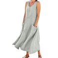 thumbnail image 1 of JIRNDf Robes Maxi d'Été pour Femmes Tendance Couleur Unie Col Rond Poches Longues Robes d'Été Quotidiennes pour Femmes Robe Boho Gris TTTTG, 1 of 7