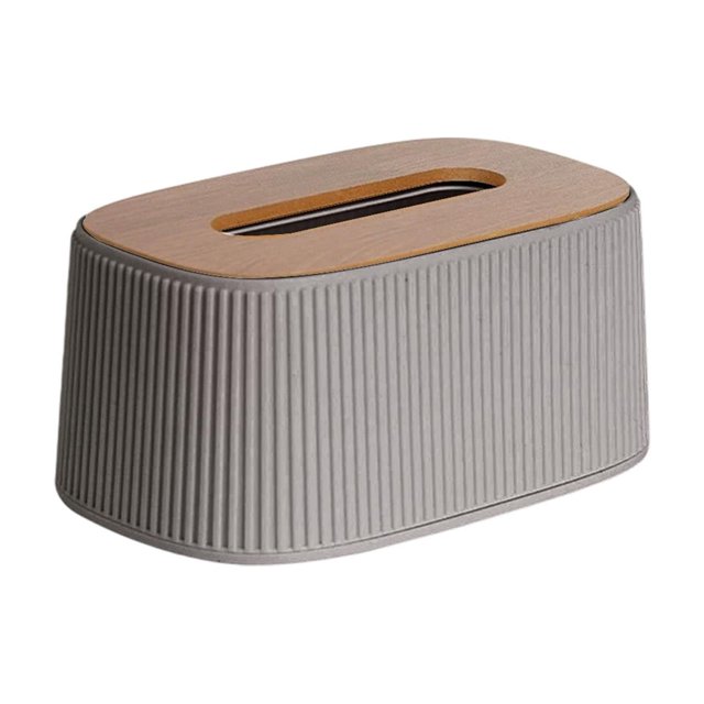 European-Style Elastic Tissue Box for Home and Office Desktop, Universal Fit, Durable Plastic with Rounded Edges, Modern Vertical Stripe Design(Gray)