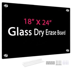 Tableau blanc d'effacement sec en verre noir, 18" x 24" Frameless Glass White Board pour la maison, école, bureau, surface noire