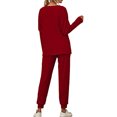 thumbnail image 4 of LUXUR Vêtements de Nuit pour Femmes Pyjama à Cordon de Serrage Taille Élastique Ensemble Décontracté Haut et Pantalon Rouge Vin, 4 of 6
