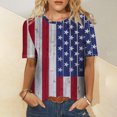 thumbnail image 2 of Pompotops Mode Femmes Col Rond Casual Manches Courtes Drapeau Américain Tops T-shirt Chemisier, 2 of 5