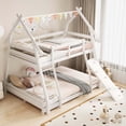 thumbnail image 4 of Costway Twin Over Queen Bunk Bed House Shaped Bed Frame with Climbing Nets and Ramp White, 4 of 10