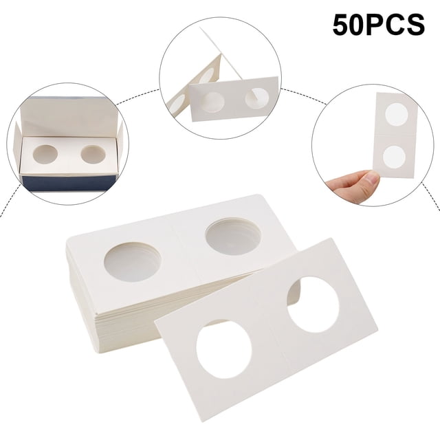 LEFU Coin Collection Storage Box Set - 12 Sizes Cardboard Holders Optional for Stamps & Coins, White Square Protective Cases, 50 Sheets per Box, Ideal for Collectors