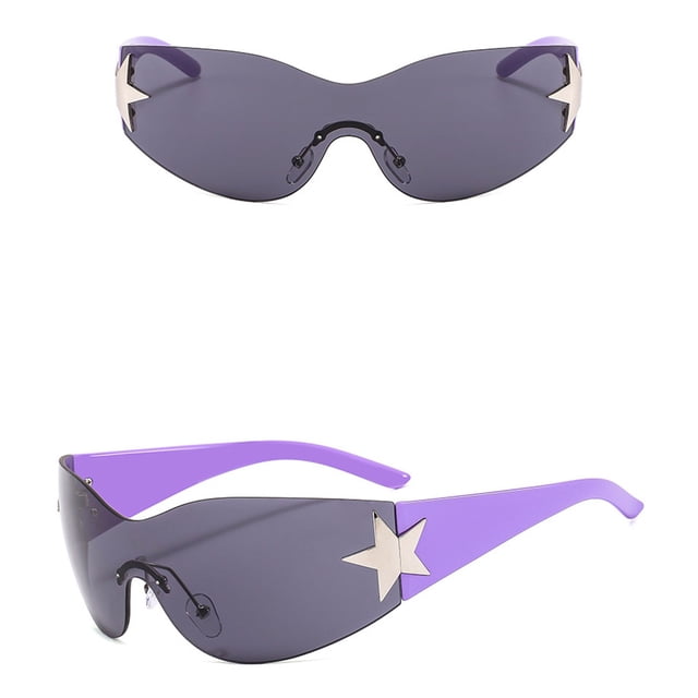 Fashion Men Women Star Wrap Around Sunglasses Cycling Rimless Futuristic Sunglasses