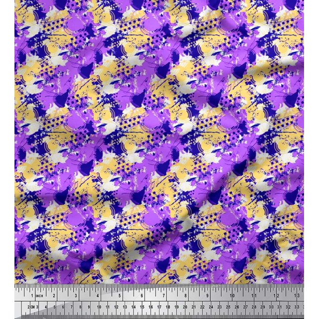 Soimoi Rayon Fabric circle & brush stroke Abstract Print Fabric by the Yard 56 Inch Wide