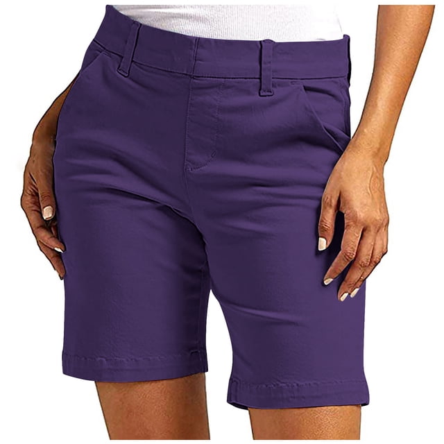 Shorts pour Femmes Liquidation Grande Taille Shorts en Sergé Extensible pour Femmes Taille Fine à Enfiler Coupe Régulière Shorts de Randonnée Été Décontractés avec Poches en Liquidation