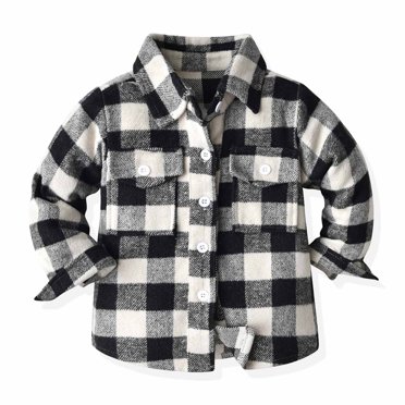 Jsaierl Toddler Baby Boys Girls Flannel Plaid Shacket Long Sleeve Lapel Button Down Shirts Winter Fall Clothes for Kids