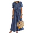 thumbnail image 1 of Robe en Denim Grande Taille pour Femmes à Manches Courtes avec Col Rabattu, 1 of 2