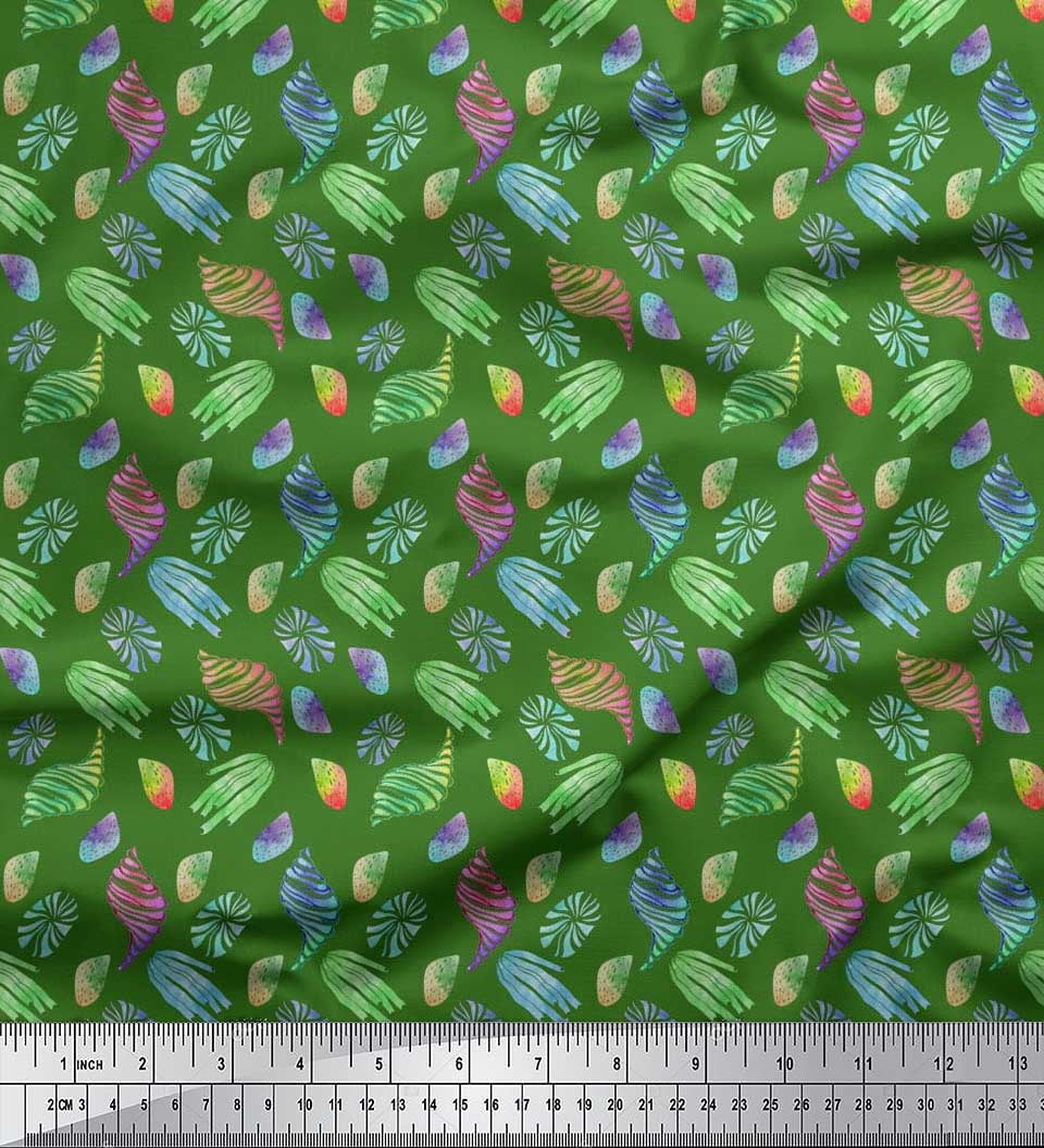 Soimoi Poly Georgette Fabric Coral & Seashell Ocean Printed Craft Fabric by the Yard 42 Inch Wide