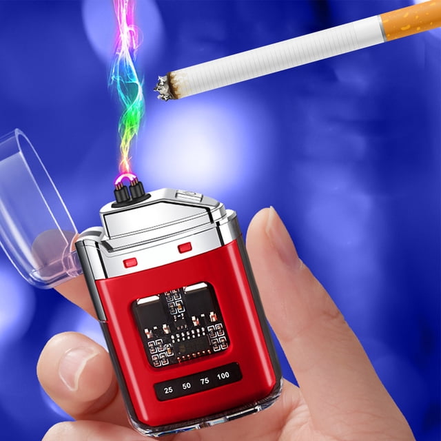 USB Rechargeable Plasma Lighter, Windproof Flameless Electric Lighter with LED Light, Portable Arc Lighter for Camping BBQ Candle Outdoor Indoor Use, Red