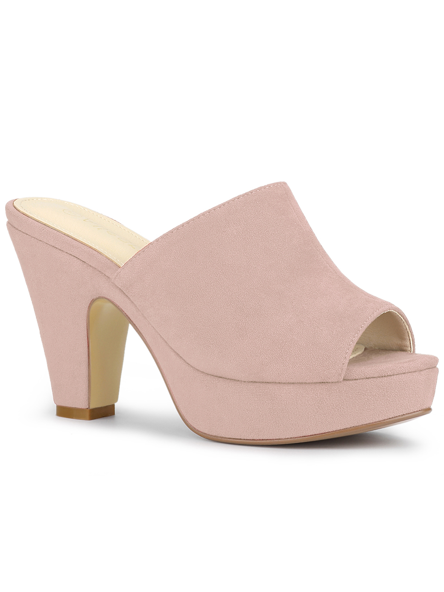 BLISSFUL STEP Women's Chunky Heels Platform Open Toe Slides Sandals Dust Pink 7