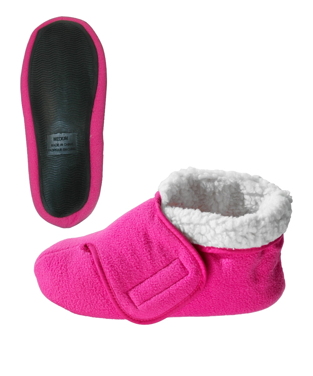 Silverts Men & Women Soft Fleece Booties Extra Wide Slippers, M, Fuschia