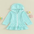 thumbnail image 2 of Kids Girl Hoodie Dress Solid Color Ruffled Zipper Long Sleeves Beach Dress, 2 of 8