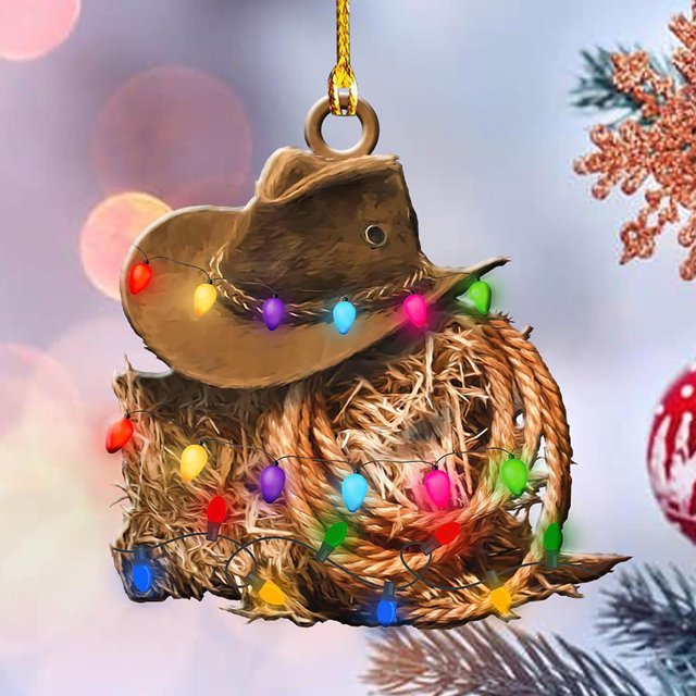 YAOMOBB Christmas Tree Decoration Creative Cowboy Themed Hat Xmas Tree Pendant Wild West Car Rear View Mirror Hanging