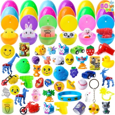 Joyfy 60 Packs Prefilled Easter Eggs with Assorted Toys,2.4"(6 cm) Easter Egg Bulk for Kids,Easter Eggs Hunt Events,Basket Stuffers Fillers,Classroom Prize Supplies