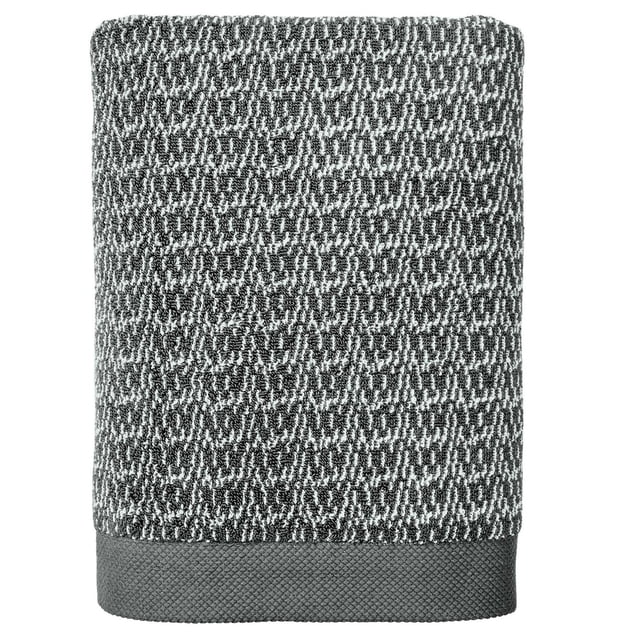 Better Homes & Gardens Signature Soft Melange Bath Towel folded, showing a dark grey and white melange texture with a solid dark grey woven border, made from 90% US cotton and 10% viscose for extra absorbency and softness, ideal for kids' bathroom use and suitable as a hand towel.