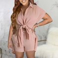 thumbnail image 2 of Birdeem 2Pc Fashion Woman Solid Short Sleeve Cardigan Blouse Tops +Loose Pockets Pants Short Sets, 2 of 12