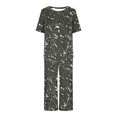 thumbnail image 4 of Économies d'Été Liquidation Iumwxz Pyjamas Décontractés Fluides Tenues Grande Taille Tenues d'Été Mode Graphique Col Rond Manches Courtes Taille Élastique Pantalons Raccourcis Ensembles Assortis pour Fête Dames, 4 of 6
