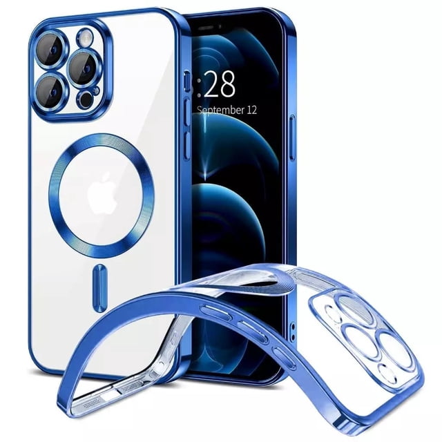 PST iPhone 16 Pro Max Case with hybrid TPU back cover and MagSafe-compatible magnetic wireless charging. Features include drop protection, scratch-resistant acrylic back with blue accents, and raised edges for screen and camera protection. Built-in magnets ensure secure alignment with MagSafe accessories.