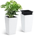 thumbnail image 1 of Self-Watering Planters Set of 2, 16 Inch Tall Indoor/Outdoor Pots with Water Level Monitor, Drainage Holes & Inner Bucket, White Porch or Garden Plant Pots, 1 of 9