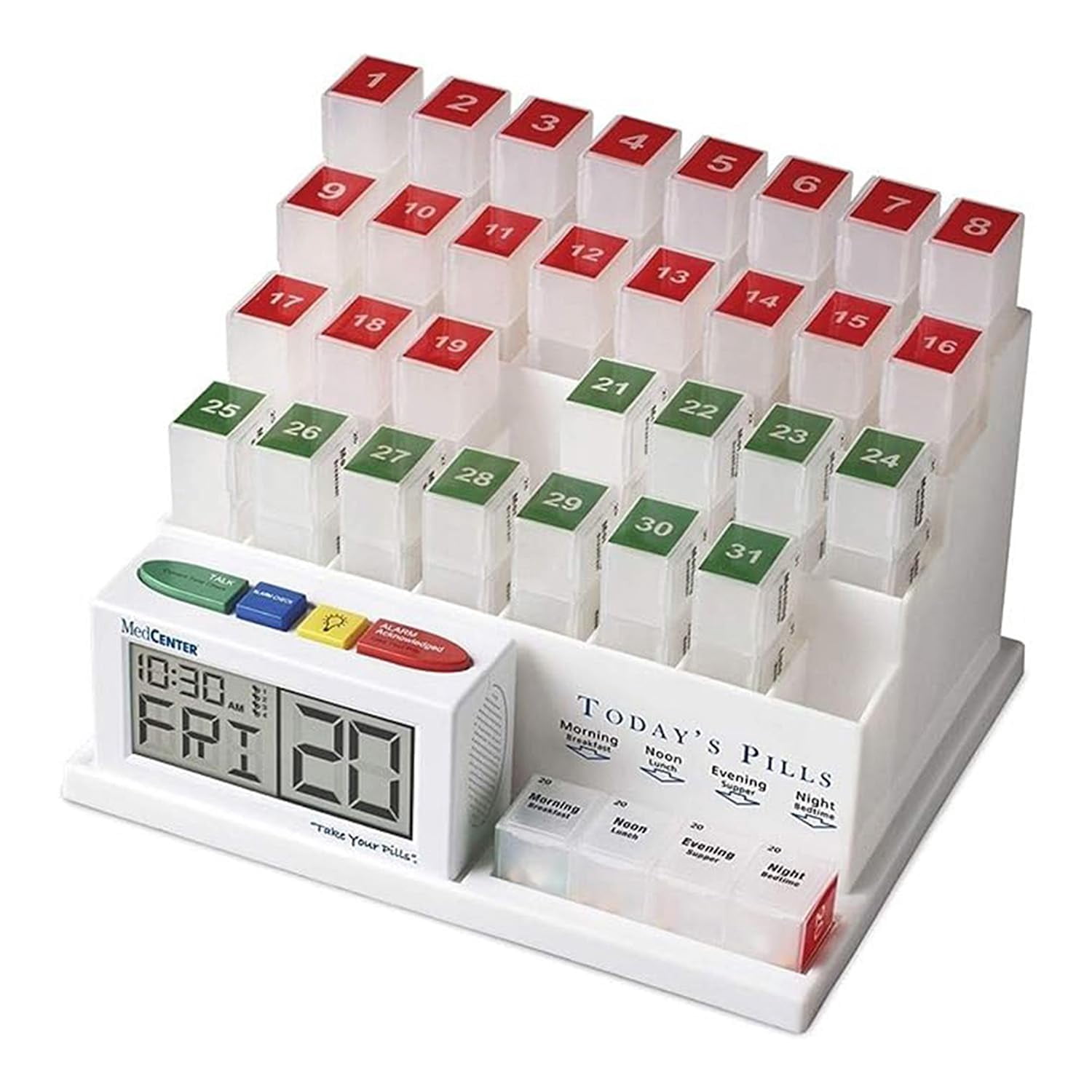 Medcenter Monthly Pill Organizer System 4 Times a Day, 31 Day Pill Organizer Box with Talking Alarm Reminding System, HSA/FSA Monthly Pill Box for Da