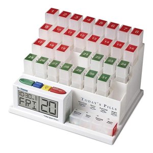 Medcenter Monthly Pill Organizer System 4 Times a Day, 31 Day Pill Organizer Box with Talking Alarm Reminding System, HSA/FSA Monthly Pill Box for Da