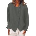 thumbnail image 2 of RXIRUCGD Chemise à Manches Longues en Coton et Lin pour Femme, Chemise à Col Rond Unie à la Mode, Chemise/chemise à Manches Longues à Col Rond pour Femme, Gris, Taille : M, 2 of 6