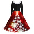 thumbnail image 3 of TIMIFIS Robes de Noël pour Femmes, Imprimé de Noël Laid, Robes Trapèze, Robe de Bal à Col en V pour les Fêtes, Manches Longues, Plissée, Robe Rétro Évasée, 3 of 3