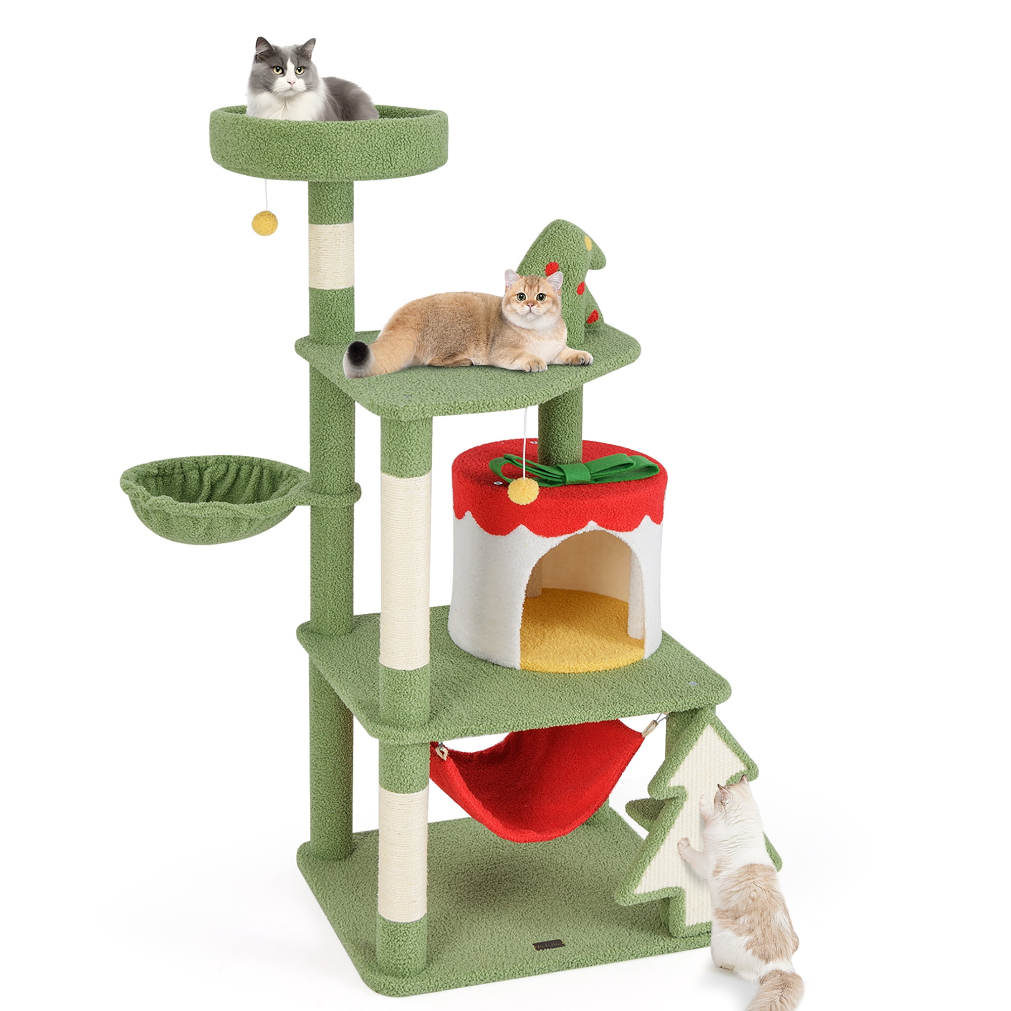 Gymax 52'' Tall Christmas Cat Tree w/ Sisal Scratching Posts Gift Box Shaped Condo