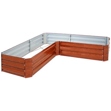 Sunnydaze Outdoor Galvanized Steel L-Shaped Raised Garden Bed for Plants, Vegetables, and Flowers - 59.5" - Silver