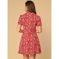 thumbnail image 4 of INSPIRE CHIC Robe Trapèze Vintage à Fleurs pour Femme à Manches Courtes, Col de Camp, Boutonnée, 4 of 5